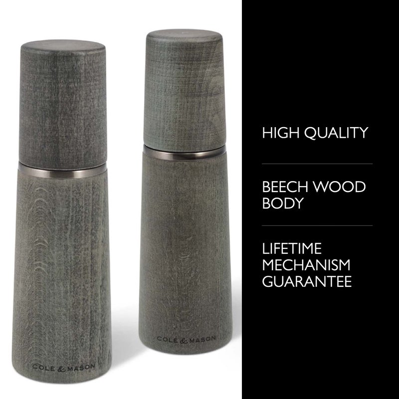 Cole & Mason Marlow Wood Mill Set - Balanced Salt and Pepper Grinders - Refillable Spice Tools - Adjustable Salt and Peppercorn Grinder Settings - Dark Grey - Image 2